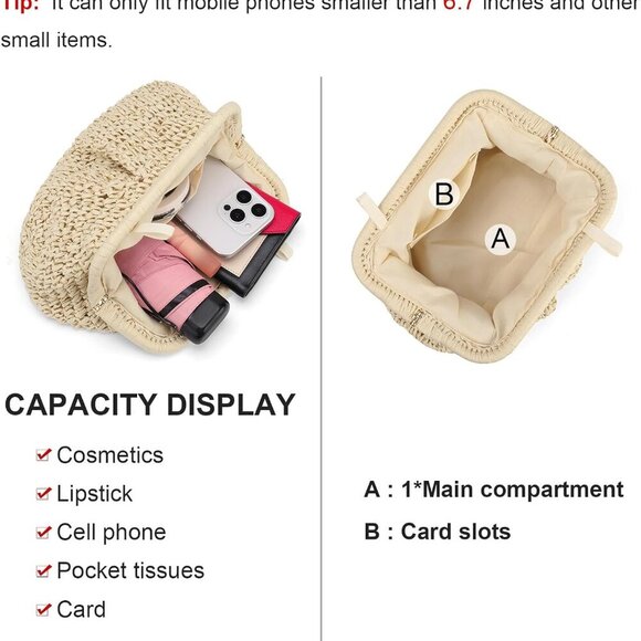 Women Straw Clutch Purse Faux Straw Small Woven Shoulder Bag Beach Party - Picture 3 of 6